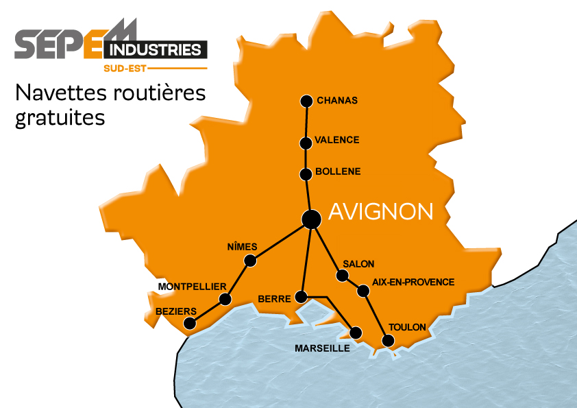 Carte des navettes routières gratuites - SEPEM Industries Sud-Est // Avignon